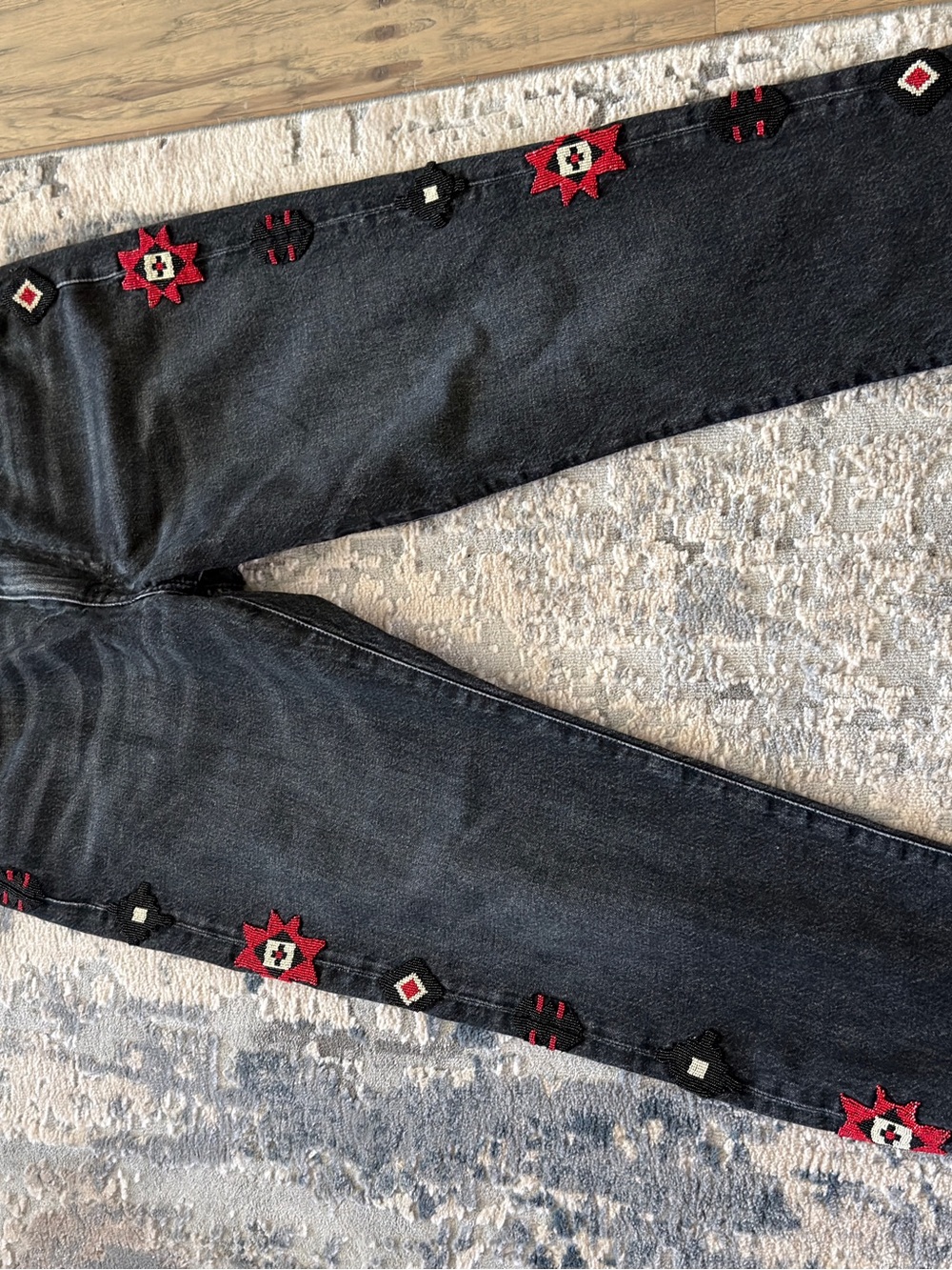 Ralph Lauren Black Straight-Leg Jeans with Red Embroidered Stars